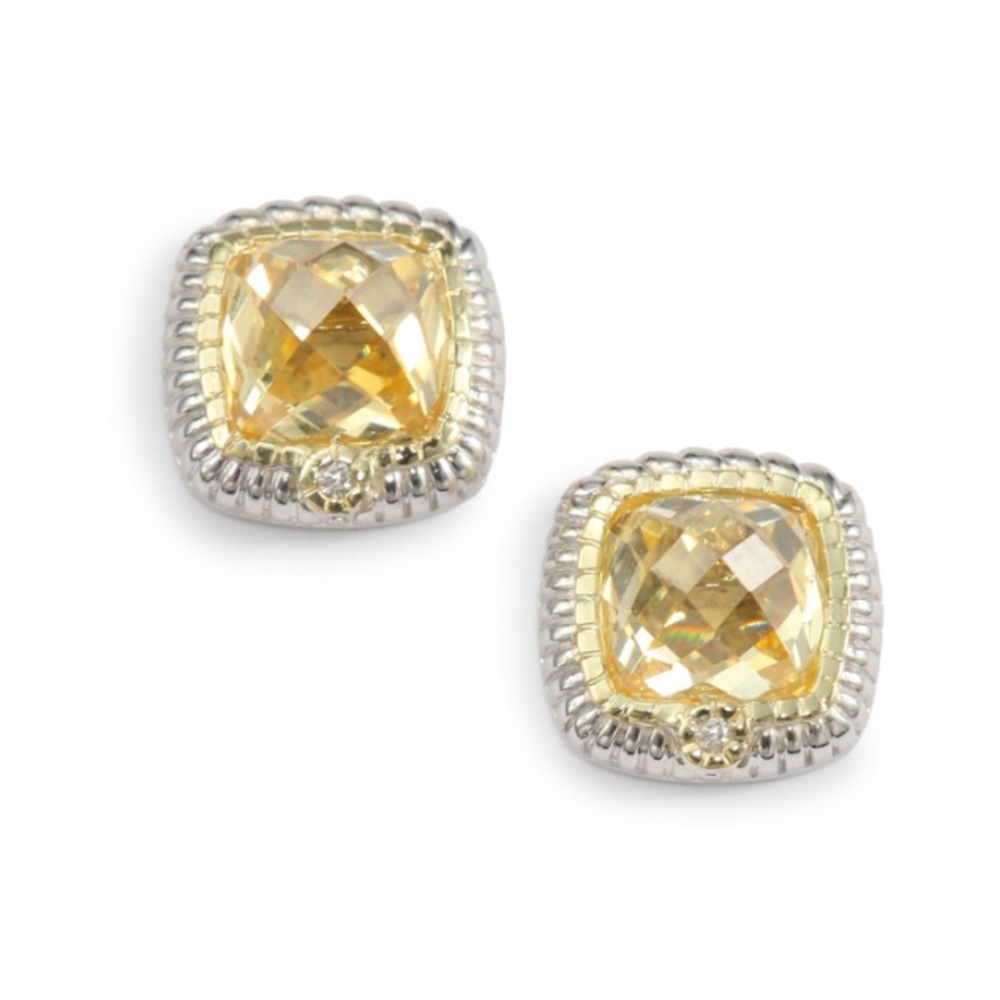 Authentic Judith Ripka Canary Crystal Diamond Bella Stud Earrings